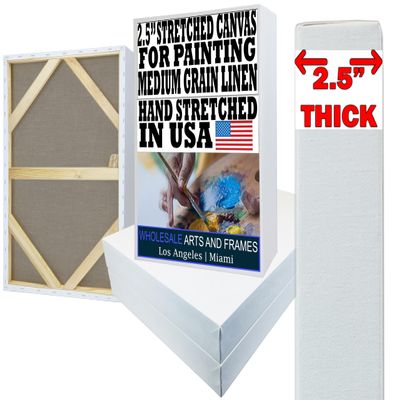 Stretched Linen Canvas for Painting 24x48 2PK 2.5" Linen 14 Oz White Stretched Large Canvas for Painting 24 x 48 Bulk Canvases Value Pack. Blank 48x24 Canvases Universal Triple Primed