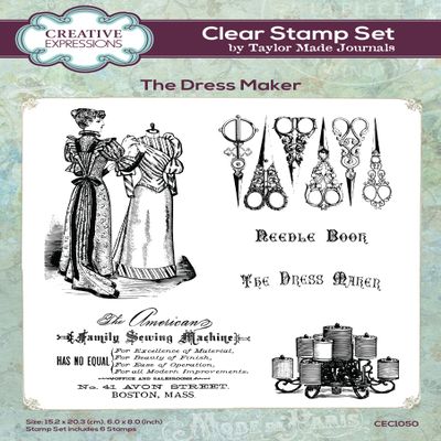 Creative Expressions Taylor Made Journals The Dress Maker 6 in x 8 in Clear Stamp Set, 6 x 8