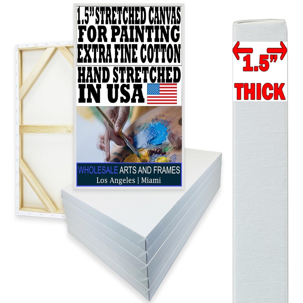 Stretched Canvas for Painting 18x24 5PK 1.5" Extra Fine Smooth Portrait Cotton Canvas 13 Oz Stretched Large Canvases for Painting 18 x 24 Bulk Canvas Value Pack.Blank 24x18 Canvases Universal Primed