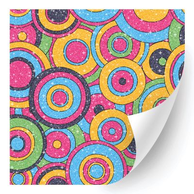 HTV4U Glitter Abstract Oil Painting Patterned Heat Transfer Vinyl (Doodle Circles, 12" x 5 Yards) - Shine Effect Iron on Vinyl Paper, Printed Patterns for Special Event