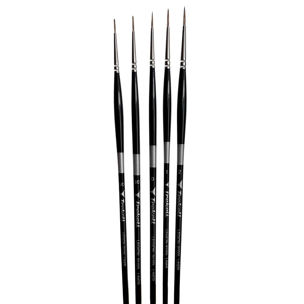 Trekell Legion Synthetic Mongoose Long Handle Artist Brushes for Oil and Acrylic Liner - 9100L Series / 5/0-2