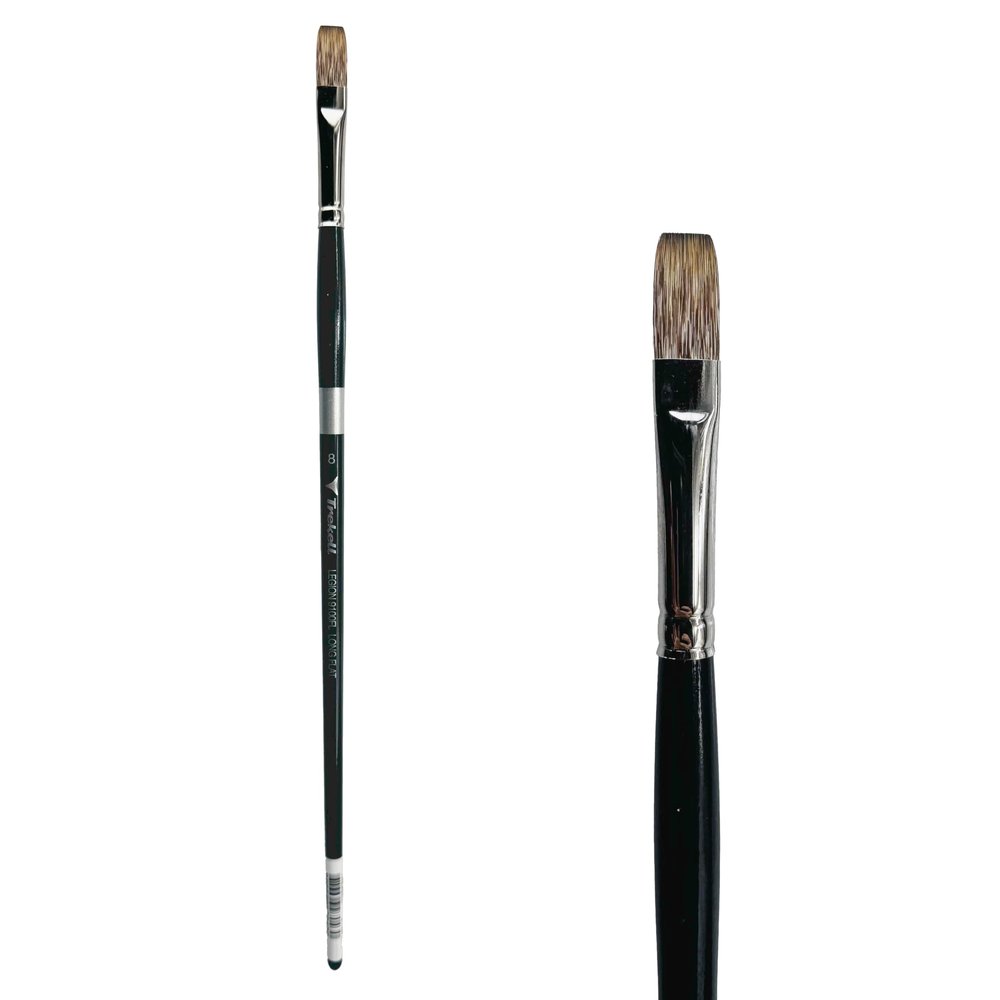 Trekell Legion Synthetic Mongoose Long Handle Artist Brushes for Oil and Acrylic Long Flat - 9100FL Series / 8