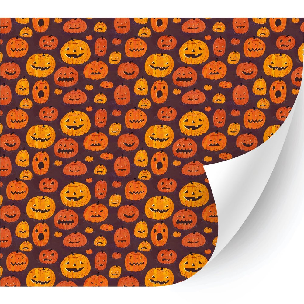 HTV4U Halloween Patterned Adhesive Vinyl (Halloween Pumpkins, 11" x 5 Yards) - Glossy Car Sticker Decal, Glass, Window Decoration