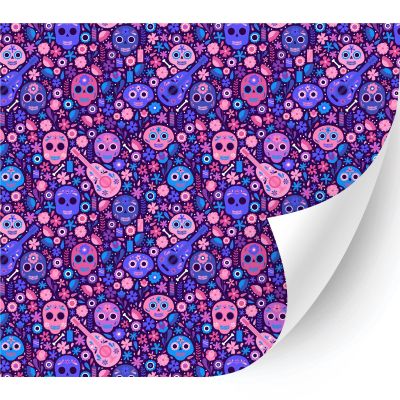 HTV4U Halloween Patterned Adhesive Vinyl (Neon Dia de Muertos, 13.5" x 3 Yards) - Glossy Glass, Window Decoration Decal Stickers, Craft Idea