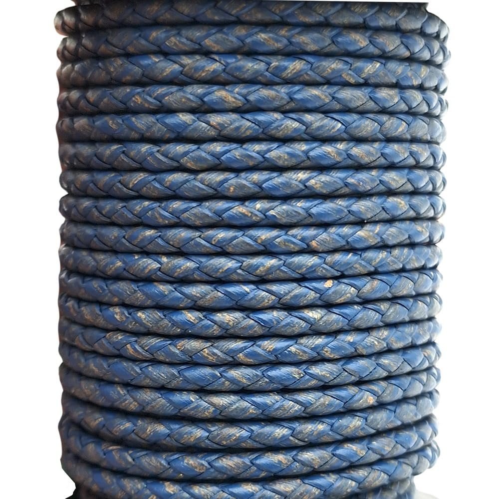 ShapesbyX 5 Yards Regenerated Leather Braided Cords 3mm Round for Jewelry Making or Bolo Tie Distressed Blue