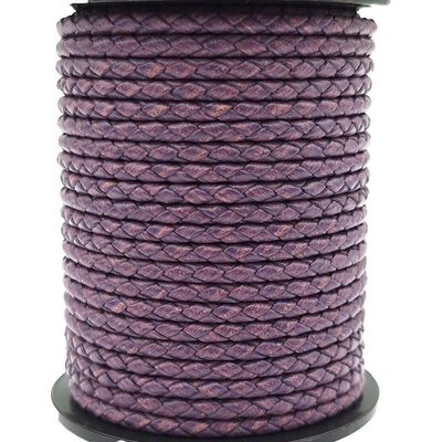ShapesbyX 5 Yards Regenerated Leather Braided Cords 3mm Round for Jewelry Making or Bolo Tie Distressed Purple