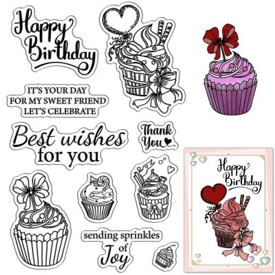 CRASPIRE Cupcake Rubber Stamp Food Cake Clear Transparent Vintage Silicone Seals Stamp for Birthday Journaling Card Making DIY Scrapbooking Handmade Photo Album Notebook Decor