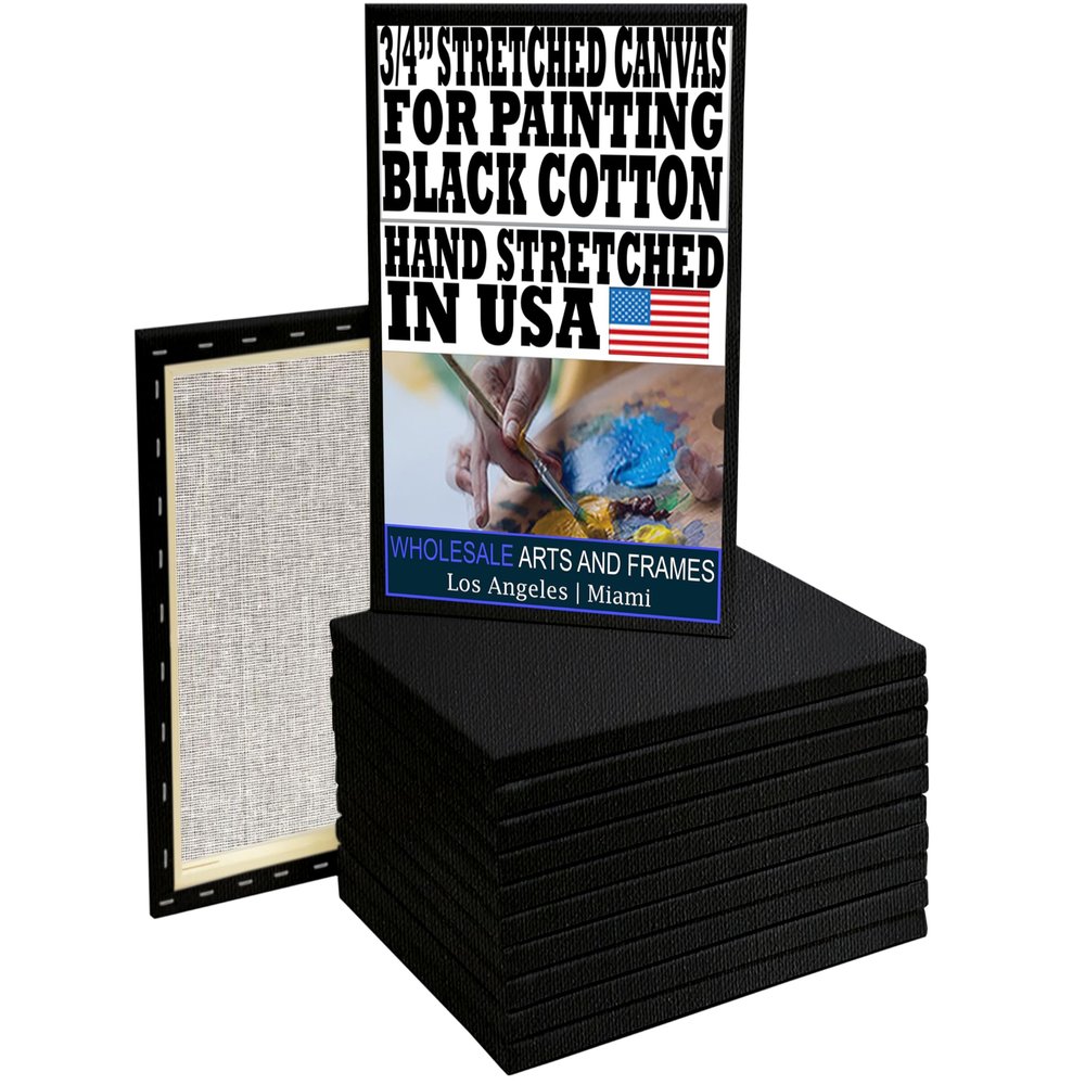 Black Canvases for Painting 6x12 10PK 3/4" 13Oz Black Art Canvas Large 6x12 Stretched Canvas for Painting 6 x 12 Bulk Canvas Value Pack. Blank 6 x 12 Canvases Universal Primed Oil,Acrylic,Gouache