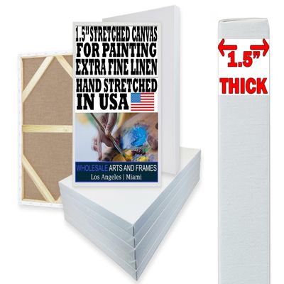 Stretched Linen Canvas for Painting 6x8 5PK 1.5" 14Oz Extra Fine Smooth Portrait Linen Canvas. Stretched Large Canvases for Painting 6x8 Bulk Canvases Value Pack.White Universal Quadruple Primed