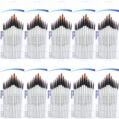 10 Pack (120 PCS) Acrylic Paint Brush Set Nylon Hair Brushes for All Purpose Oil Watercolor Painting Drawing Craft Artist Professional Kits (White Round)