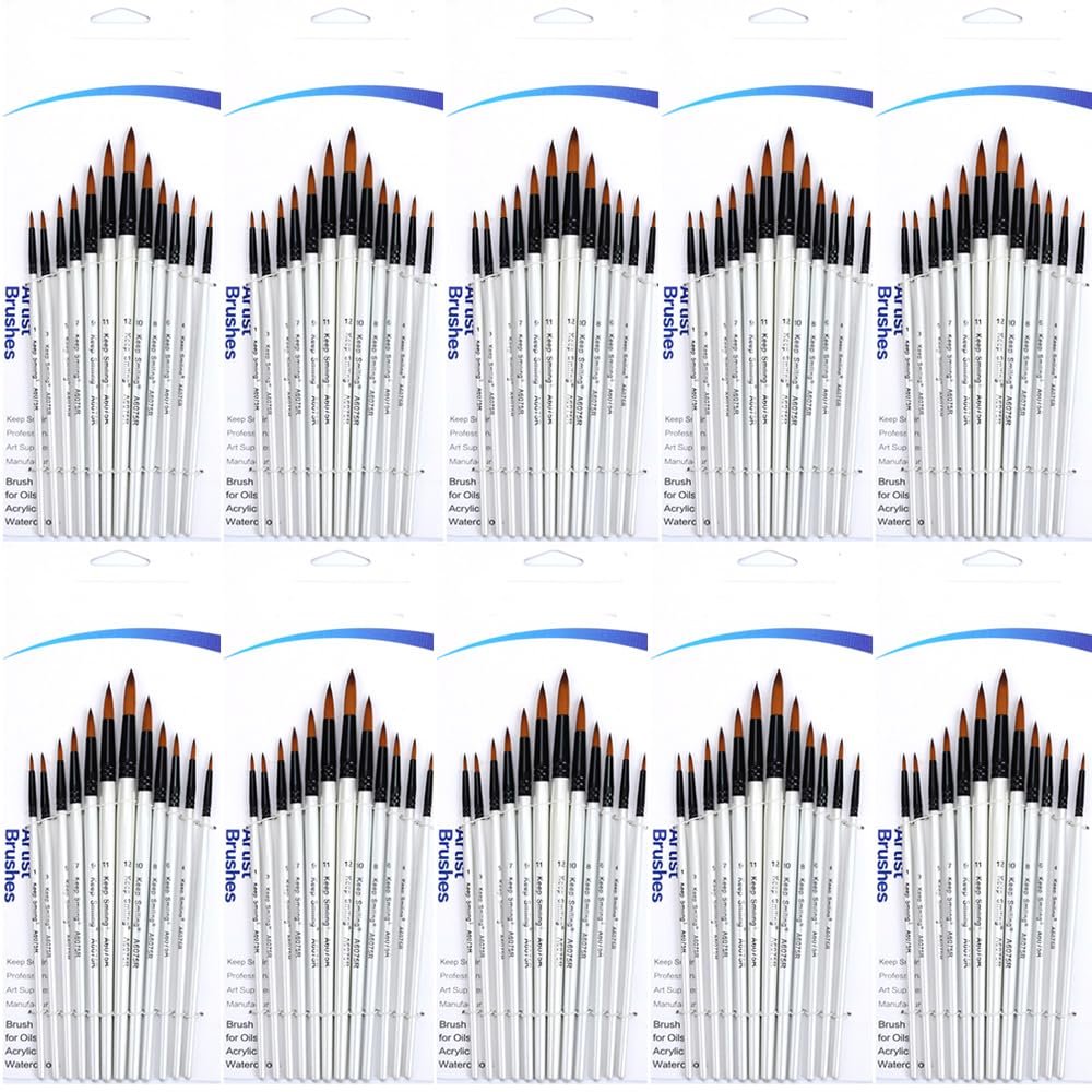 10 Pack (120 PCS) Acrylic Paint Brush Set Nylon Hair Brushes for All Purpose Oil Watercolor Painting Drawing Craft Artist Professional Kits (White Round)
