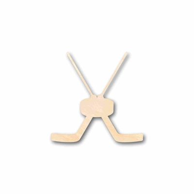 Unfinished Wood Goalie Hockey Sticks Pair with Puck Silhouette Craft up to 46" DIY 30" / 3/4"