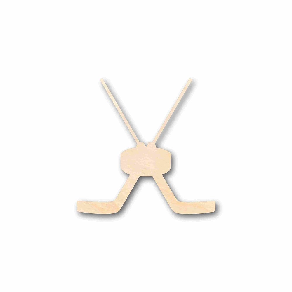 Unfinished Wood Goalie Hockey Sticks Pair with Puck Silhouette Craft up to 46" DIY 30" / 3/4"