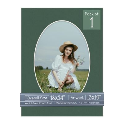 CountryArtHouse Hunter Green Acid Free 18x24 Oval Picture Frame Mat with White Core Bevel Cut for 13x19 Pictures - Fits 18x24 Frame - Pack of 1 Matboard Show Kit with Acid Free Backing & Clear Bag