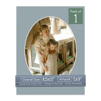 CountryArtHouse Metallic Silver Acid Free 8.5x11 Oval Picture Frame Mat with White Core Bevel Cut for 7x9 Pictures - Fits 8.5x11 Frame - Pack of 1 Matboard Show Kit with Acid Free Backing & Clear Bag