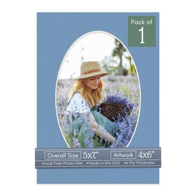 CountryArtHouse Brittany Blue Acid Free 5x7 Oval Picture Frame Mat with White Core Bevel Cut for 4x6 Pictures - Fits 5x7 Frame - Pack of 1 Matboard Show Kit with Acid Free Backing & Clear Bag