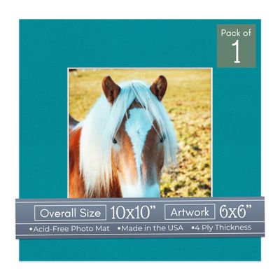 CountryArtHouse Teal Blue Acid Free 10x10 Square Picture Frame Mat with White Core Bevel Cut for 6x6 Pictures - Fits 10x10 Frame - Pack of 1 Matboard Show Kit with Acid Free Backing & Clear Bag