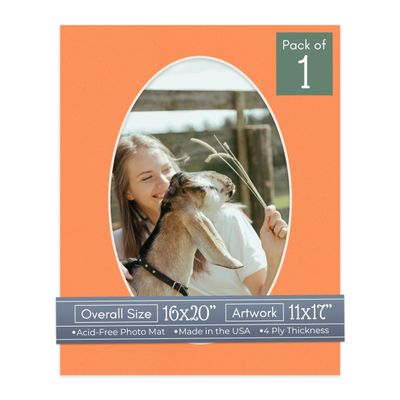 CountryArtHouse Orange Acid Free 16x20 Oval Picture Frame Mat with White Core Bevel Cut for 11x17 Pictures - Fits 16x20 Frame - Pack of 1 Matboard Show Kit with Acid Free Backing & Clear Bag
