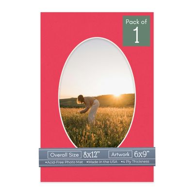 CountryArtHouse Cardinal Red Acid Free 8x12 Oval Picture Frame Mat with White Core Bevel Cut for 6x9 Pictures - Fits 8x12 Frame - Pack of 1 Matboard Show Kit with Acid Free Backing & Clear Bag