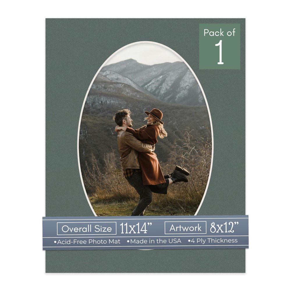 CountryArtHouse Charcoal Acid Free 11x14 Oval Picture Frame Mat with White Core Bevel Cut for 8x12 Pictures - Fits 11x14 Frame - Pack of 1 Matboard Show Kit with Acid Free Backing & Clear Bag