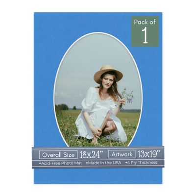 CountryArtHouse Bay Blue Acid Free 18x24 Oval Picture Frame Mat with White Core Bevel Cut for 13x19 Pictures - Fits 18x24 Frame - Pack of 1 Matboard Show Kit with Acid Free Backing & Clear Bag