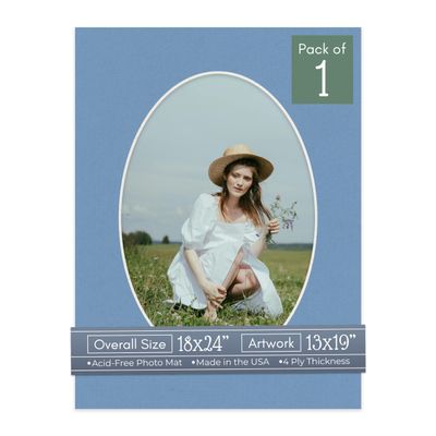 CountryArtHouse Brittany Blue Acid Free 18x24 Oval Picture Frame Mat with White Core Bevel Cut for 13x19 Pictures - Fits 18x24 Frame - Pack of 1 Matboard Show Kit with Acid Free Backing & Clear Bag