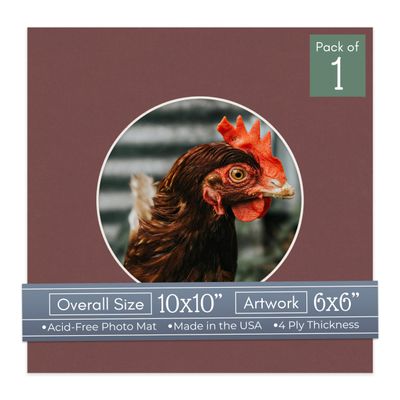 CountryArtHouse Maroon Acid Free 10x10 Circle Picture Frame Mat with White Core Bevel Cut for 6x6 Pictures - Fits 10x10 Frame - Pack of 1 Matboard Show Kit with Acid Free Backing & Clear Bag