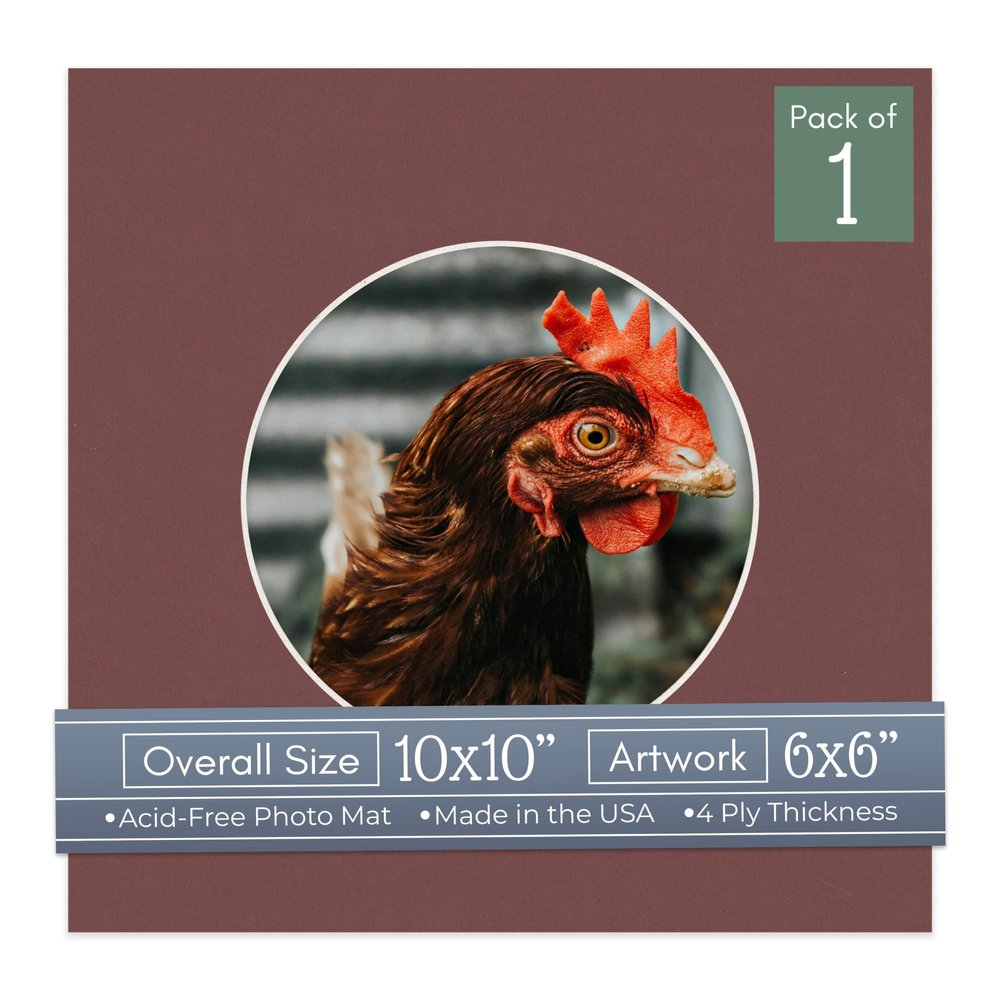 CountryArtHouse Maroon Acid Free 10x10 Circle Picture Frame Mat with White Core Bevel Cut for 6x6 Pictures - Fits 10x10 Frame - Pack of 1 Matboard Show Kit with Acid Free Backing & Clear Bag