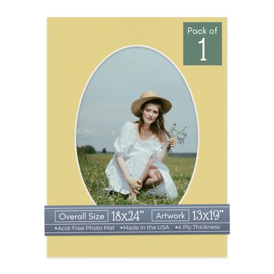 CountryArtHouse Soft Yellow Acid Free 18x24 Oval Picture Frame Mat with White Core Bevel Cut for 13x19 Pictures - Fits 18x24 Frame - Pack of 1 Matboard Show Kit with Acid Free Backing & Clear Bag
