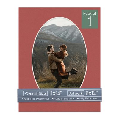 CountryArtHouse Brick Red Acid Free 11x14 Oval Picture Frame Mat with White Core Bevel Cut for 8x12 Pictures - Fits 11x14 Frame - Pack of 1 Matboard Show Kit with Acid Free Backing & Clear Bag