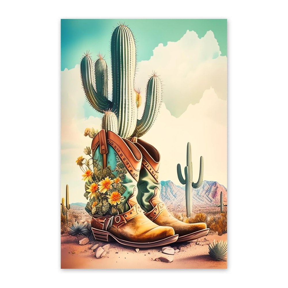 NSUAJOF Cowboy Boots Cactus Diamond Painting Kits DIY Full Round Drill Soft Canvas Personalized Design, Tropical Plant 5D Art - Exquisite Home Wall Decor & Great Gift for Others 16x20 Inch