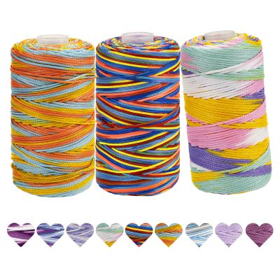 CAMAL Polyester Yarn Macrame Cord 1.5mm x 218yards, Crochet Bag Cord, Micro Macrame Cord, Colored Macrame Cord, Polyester Yarn for Crocheting Handbag, Hats, Rug, Placemat, Cup mats (Colorful 3B)