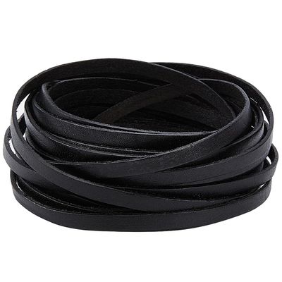 GORGECRAFT 5.5Ydsx0.19"x0.04" Black Leather Strap Strips Genuine Leather String Flat Leather Cord Cowhide Rope Braiding Thread for Bracelets Necklace Jewelry Making Boot Lace DIY Crafts Workshop