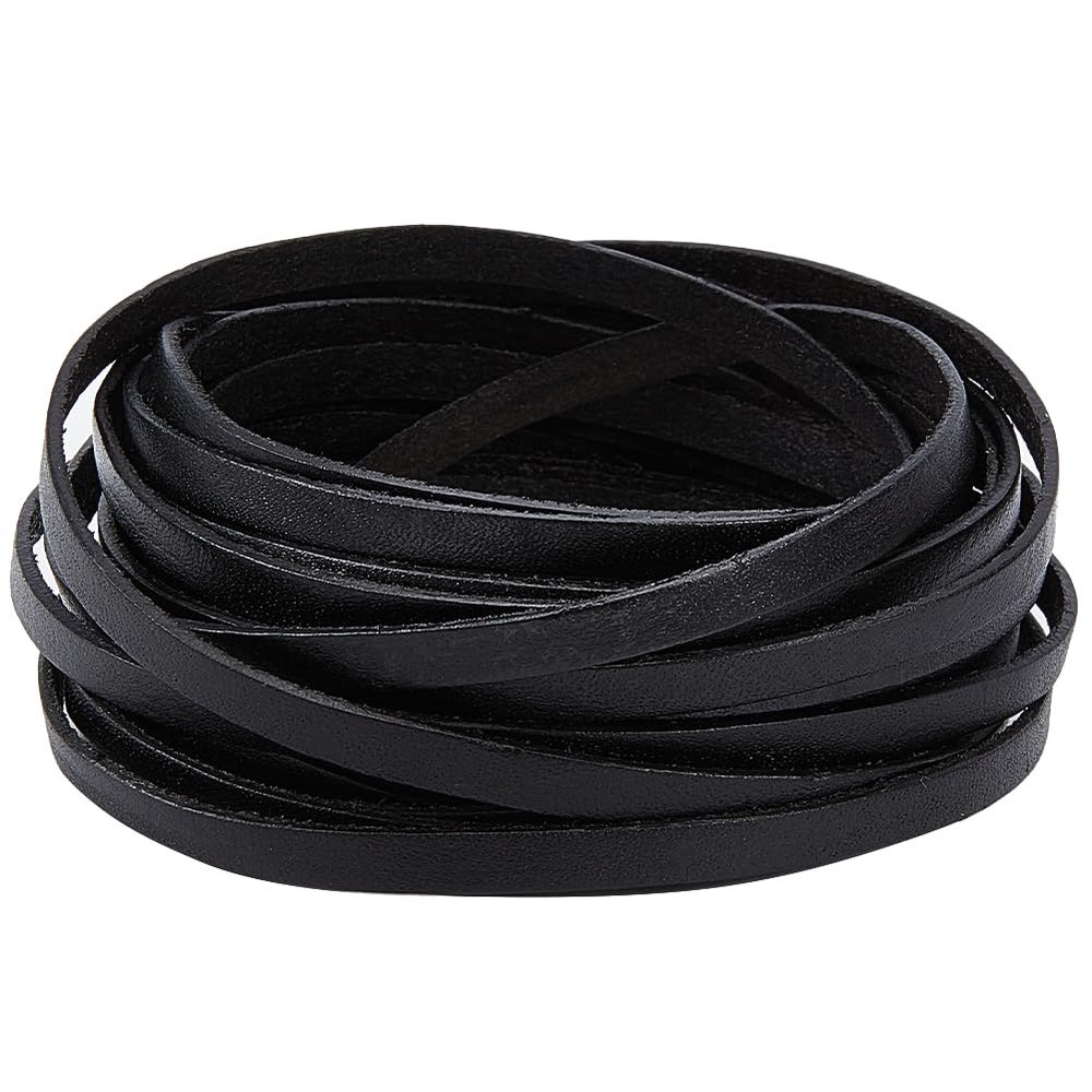 GORGECRAFT 5.5Ydsx0.19"x0.04" Black Leather Strap Strips Genuine Leather String Flat Leather Cord Cowhide Rope Braiding Thread for Bracelets Necklace Jewelry Making Boot Lace DIY Crafts Workshop