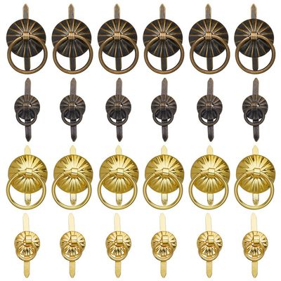 GORGECRAFT 40PCS 4 Styles Metal Brad Fasteners Small Ring Pulls Flower Handle Rings Mini Brad Paper Fastener for Decorative Jewelry Box Chest Drawer Cabinet Mini Journals Storage Decoration