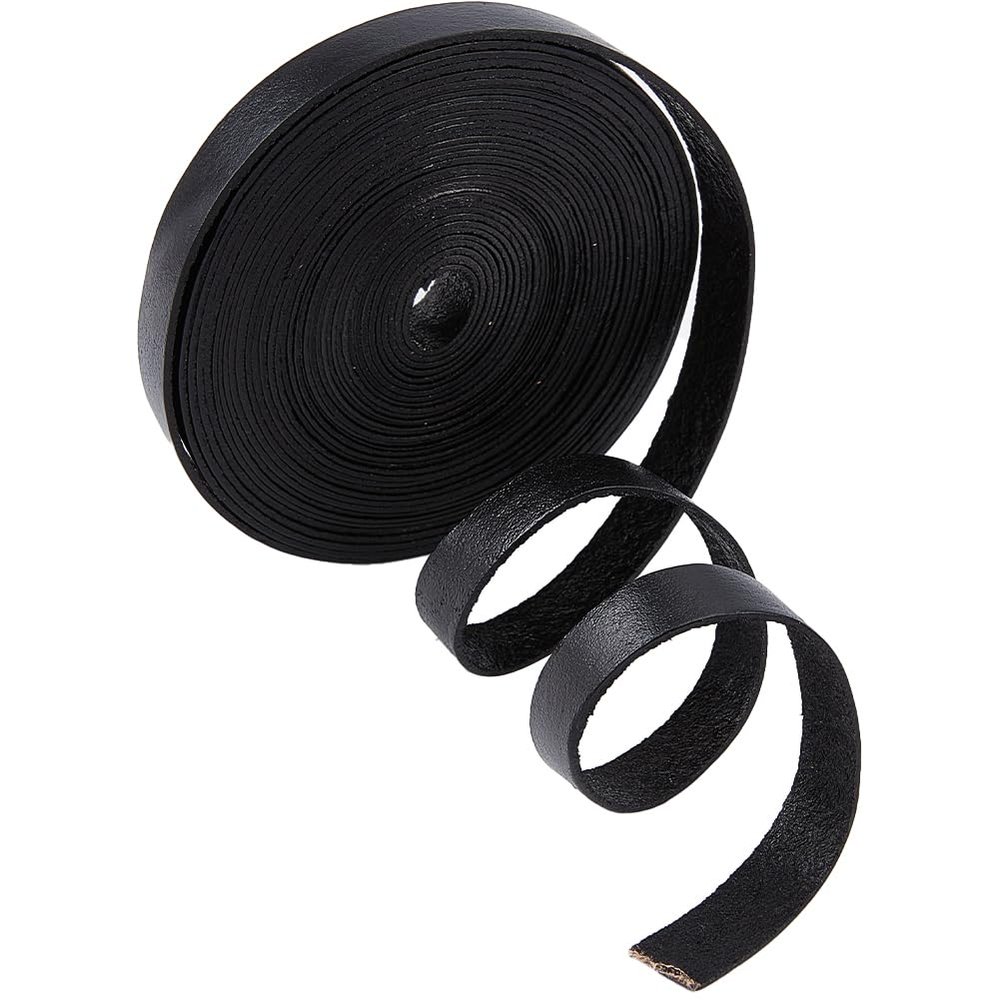 GORGECRAFT 5.5Ydsx0.39"x0.04" Black Leather Strap Flat Leather Cord Genuine Leather Strips Cowhide String Braiding Thread Rope for Bracelets Necklace Jewelry Making Belts DIY Crafts Workshop