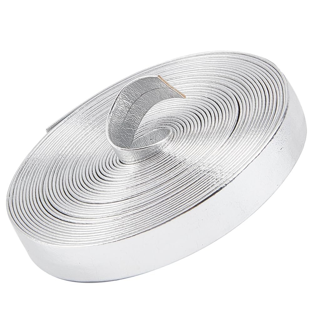 GORGECRAFT 5.5Yds Metallic Leather Straps 0.5" Wide Silver Shiny Flat Leather Cord Glossy Pu Leather Lace Stripper Beading String Ribbon Crafts Double Sided Faux Supplies for Making Crafting