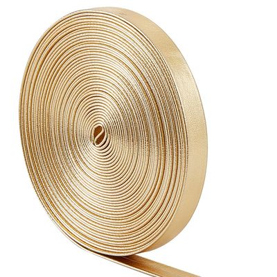 GORGECRAFT 5.5Yds x 0.31" Gold Metallic Leather Straps Shiny Flat Leather Cord Glossy Pu Leather Stripper Beading String Ribbon Crafts Double Sided Strips Faux Supplies for Pillow Making Craft