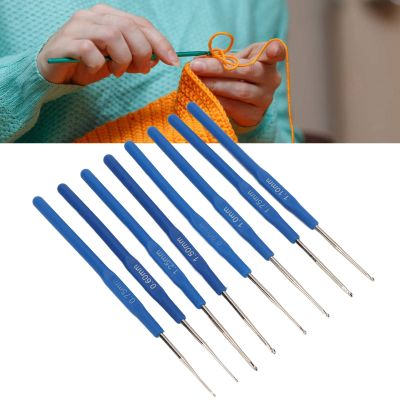 8PCS Blue Crochet Hooks Extra Long Crochet Hook Set Stainless Steel Knitting Needles Crochet Accessories for Arthritic Hands Yarn Craft Beginners