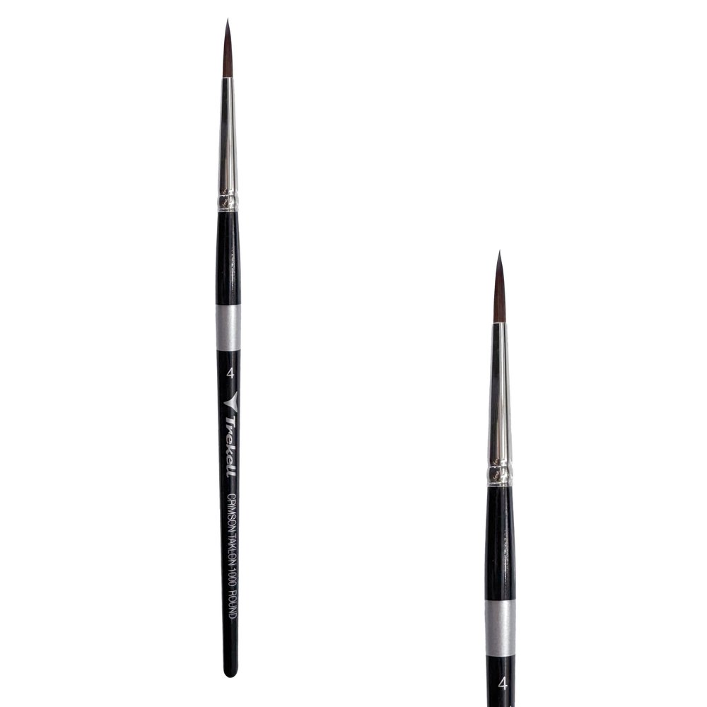 Trekell Crimson Taklon Synthetic Artist Brushes - Short Handle for Oil & Acrylic Painting Round - 1000 Series / 4