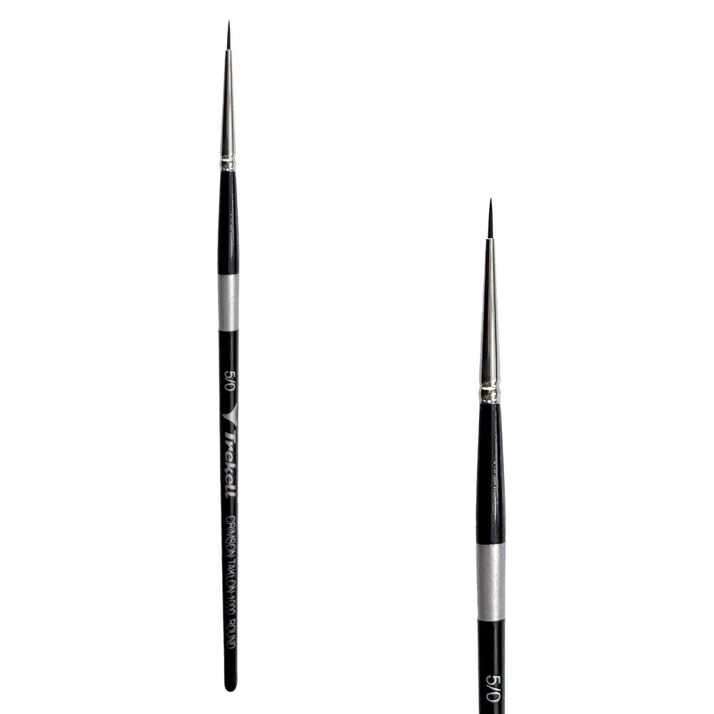 Trekell Crimson Taklon Synthetic Artist Brushes - Short Handle for Oil & Acrylic Painting Round - 1000 Series / 5/0