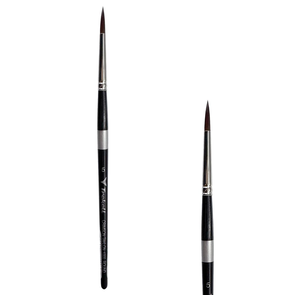 Trekell Crimson Taklon Synthetic Artist Brushes - Short Handle for Oil & Acrylic Painting Round - 1000 Series / 5