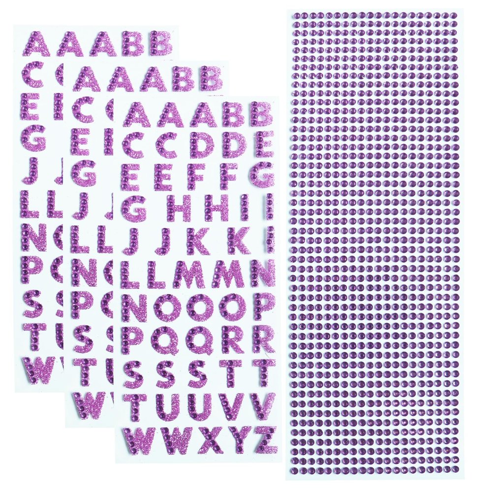 3 Sheets Glitter Alphabet Stickers and 1 Sheet Rhinestones Sticker Adhesive Rhinestone Letter Stickers for Decoration, Scrapbooking and DIY Crafts (Purple)