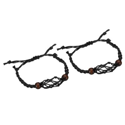 PATIKIL 7.87-11.02" Bracelet Cord Empty Stone Holder, 2 Pack 1.38" Wax Rope Inner Diameter Crystal Cage Adjustable Pendant Stone Holders for Jewelry Making, Black