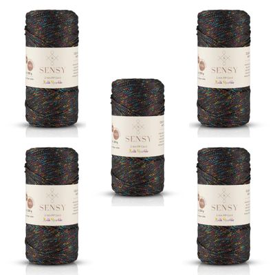 5 Skeins of Sensy Premium 2mm 251 Yards Sparkle Polyester Rope 90% Polypropylene 10% Polyester Cord Macrame Cord 2mm Crochet Bag Cord Macrame Rope Crochet Thread for Knitter (Anthracite Multi Sparkle)