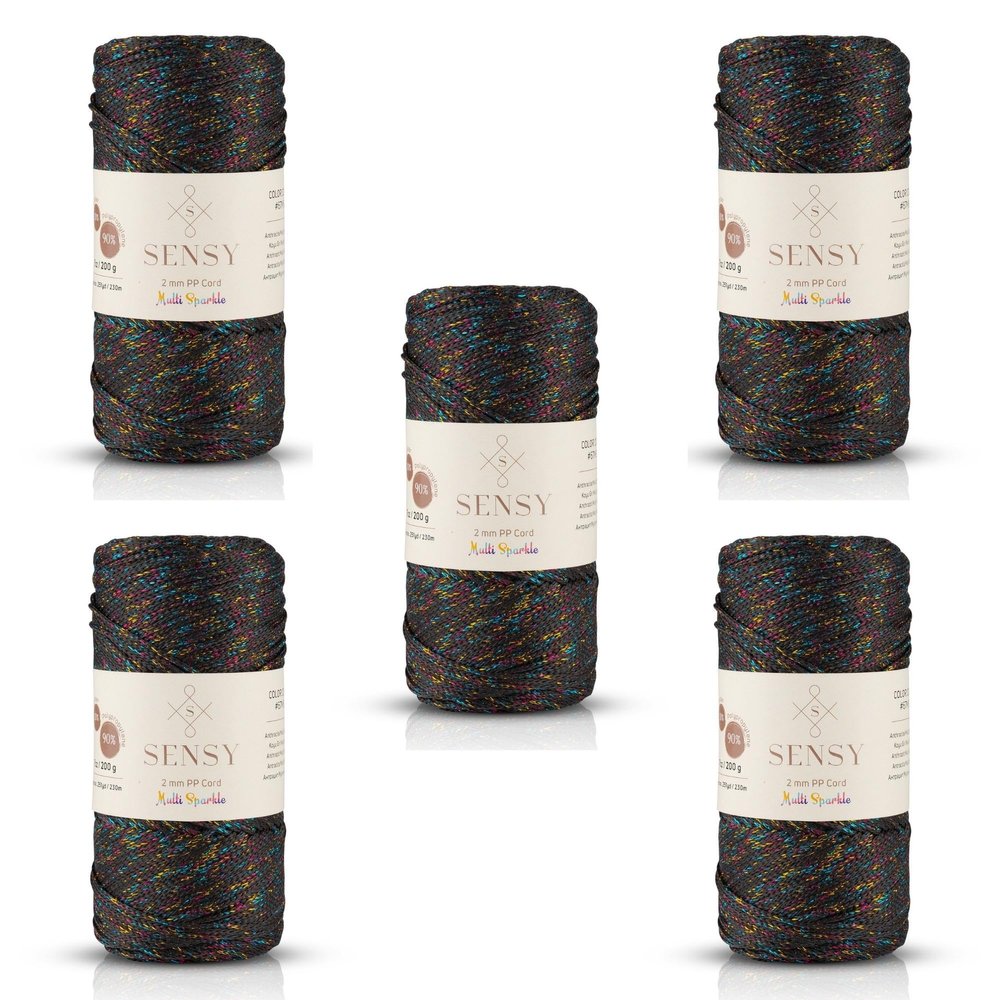 5 Skeins of Sensy Premium 2mm 251 Yards Sparkle Polyester Rope 90% Polypropylene 10% Polyester Cord Macrame Cord 2mm Crochet Bag Cord Macrame Rope Crochet Thread for Knitter (Anthracite Multi Sparkle)