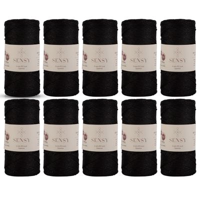 10 Skeins of Sensy Premium 2mm 251 Yards Sparkle Polyester Rope 90% Polypropylene 10% Polyester Cord Macrame Cord 2mm Crochet Bag Cord Macrame Rope Crochet Thread for Knitter (Black Sparkle)