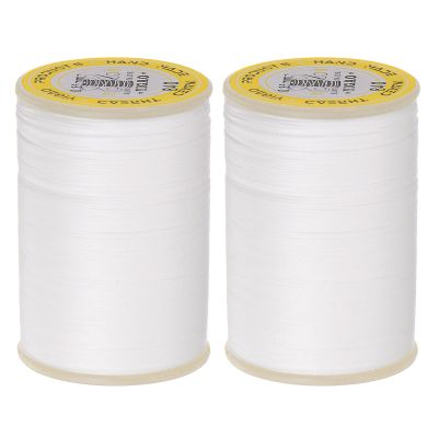 HARFINGTON 2pcs White Polyester Sewing Thread, 300m/328 Yards, Waxed, Anti-Stretch, Wear-Resistant, Suitable for Embroidery, Quilting, Leather, Fabric, Canvas, Clothing, Decor, Furniture, Awnings
