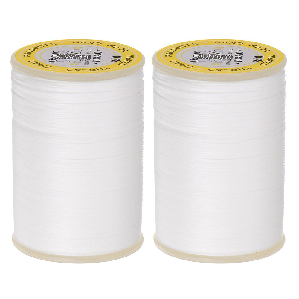 HARFINGTON 2pcs White Polyester Sewing Thread, 300m/328 Yards, Waxed, Anti-Stretch, Wear-Resistant, Suitable for Embroidery, Quilting, Leather, Fabric, Canvas, Clothing, Decor, Furniture, Awnings