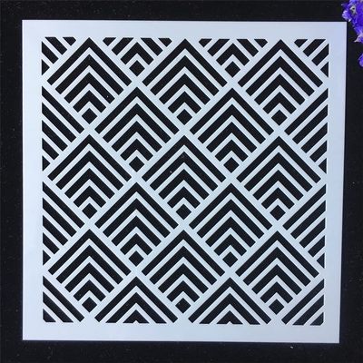 20cm Square Line Grid Tri Angle Frame Stencils for Painting On Wood,Reusable Home Decor Stencils, Stencils and DIY Templates for Signs, Crafts, Art
